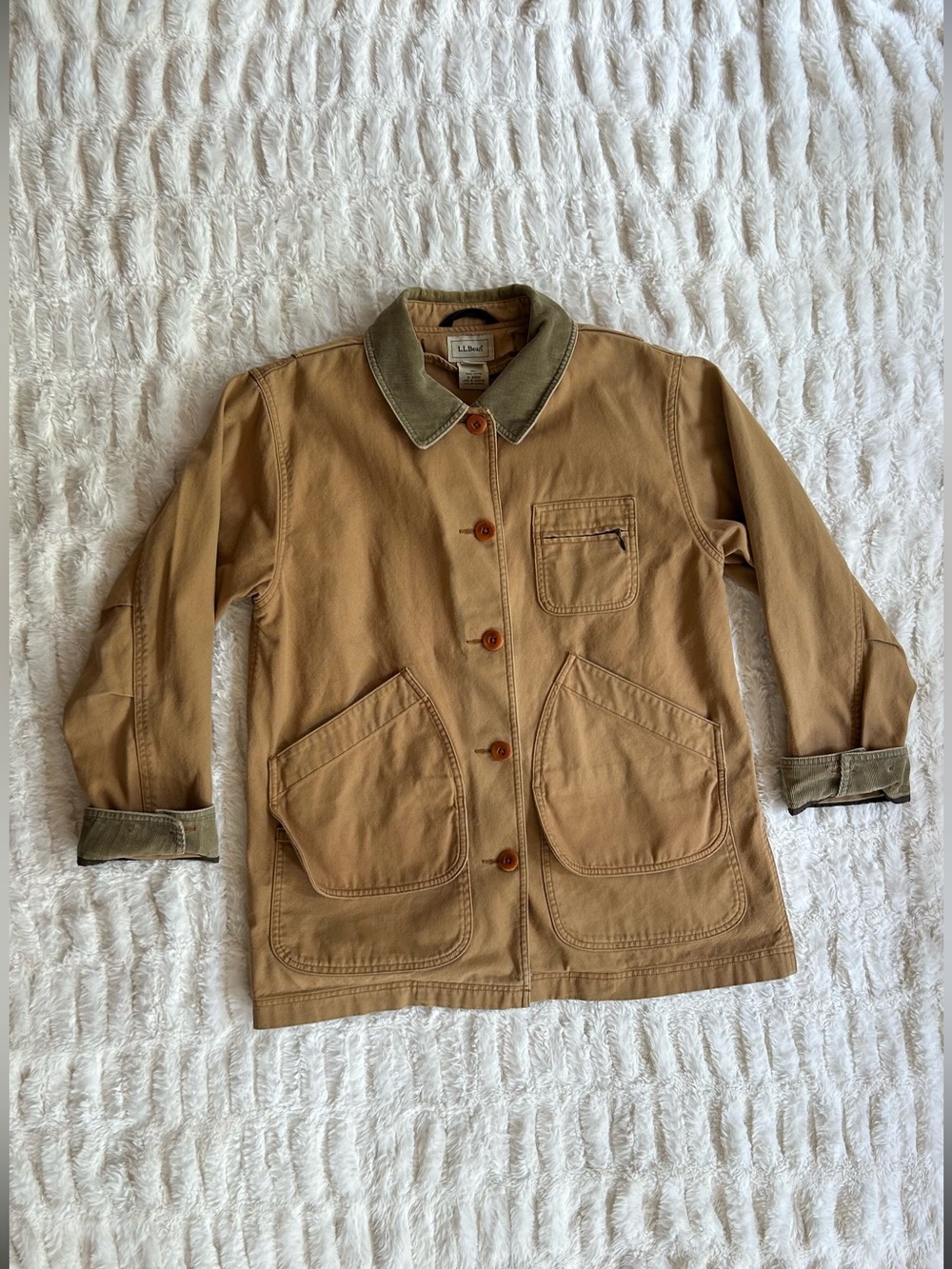 LL Bean Vintage Chore Coat Barn Jacket Tan Womens M - Picture 3 of 10